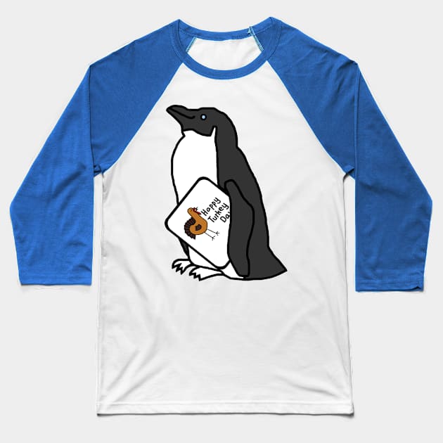 Cute Penguin with Thanksgiving Turkey Greetings Baseball T-Shirt by ellenhenryart